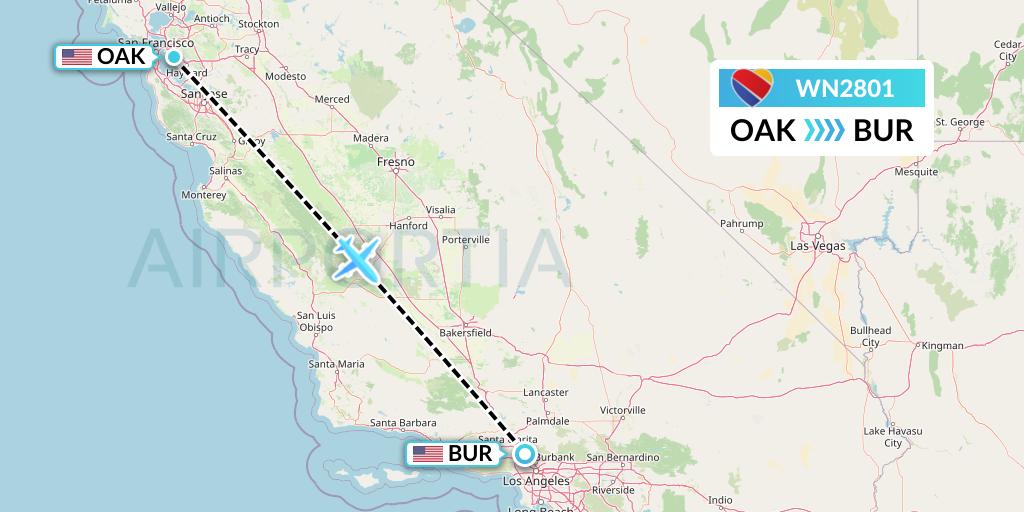 WN2801 Southwest Airlines Flight Map: Oakland to Burbank