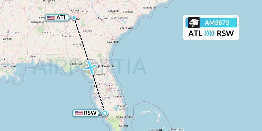 AM3873 Aeromexico Flight Map: Atlanta to Fort Myers