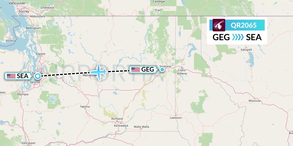 QR2065 Qatar Airways Flight Map: Spokane to Seattle