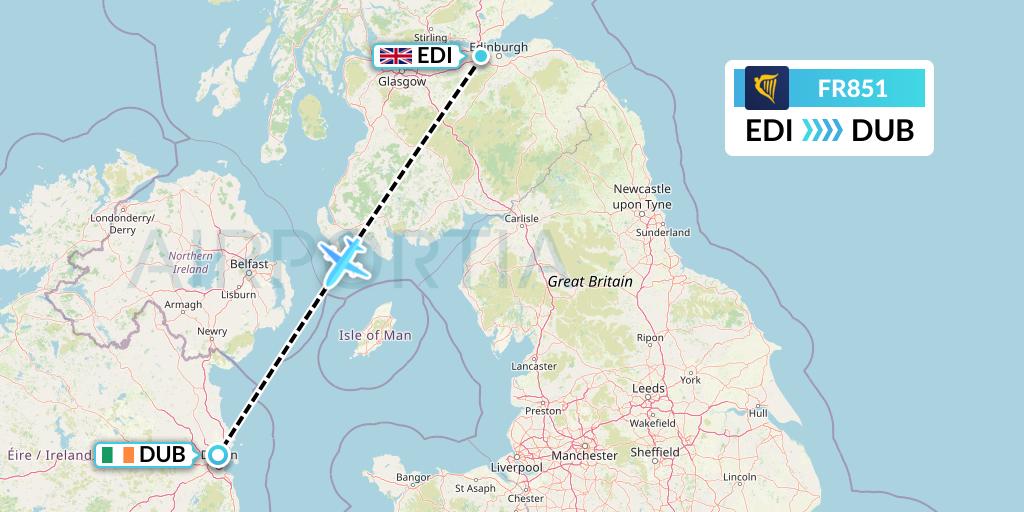 FR851 Ryanair Flight Map: Edinburgh to Dublin