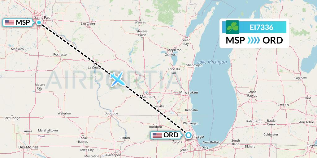 EI7336 Aer Lingus Flight Map: Minneapolis to Chicago