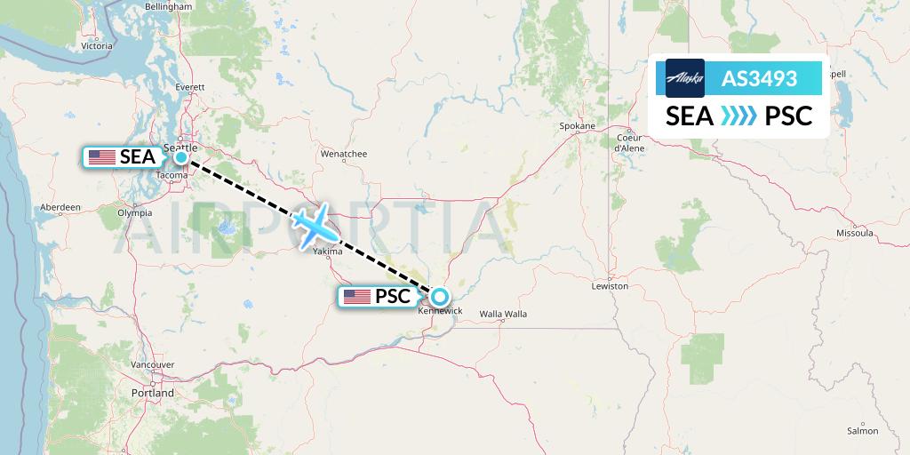 AS3493 Alaska Airlines Flight Map: Seattle to Pasco