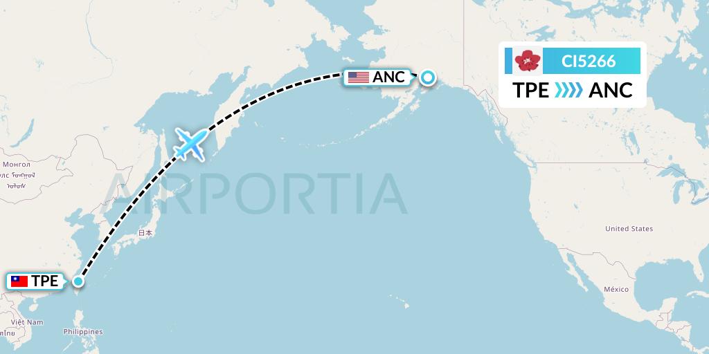 CI5266 China Airlines Flight Map: Taipei to Anchorage