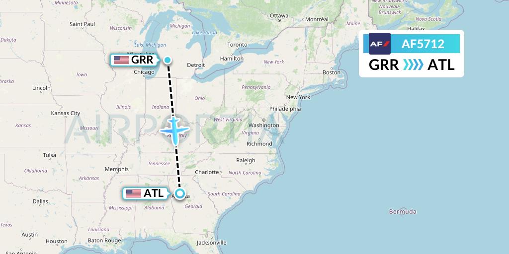 AF5712 Air France Flight Map: Grand Rapids to Atlanta