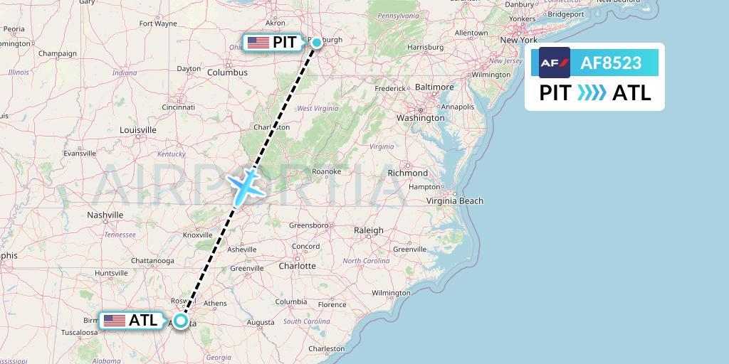 AF8523 Air France Flight Map: Pittsburgh to Atlanta