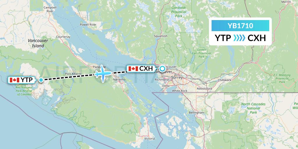 YB1710 Harbour Air Seaplanes Flight Map: Tofino to Vancouver