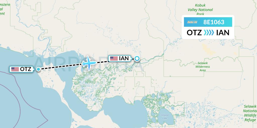 8E1063 Bering Air Flight Map: Kotzebue to Kiana