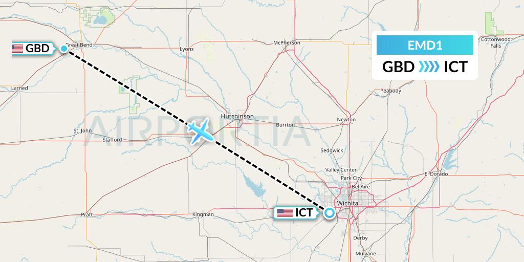 EMD1 Eaglemed Flight Map: Great Bend to Wichita