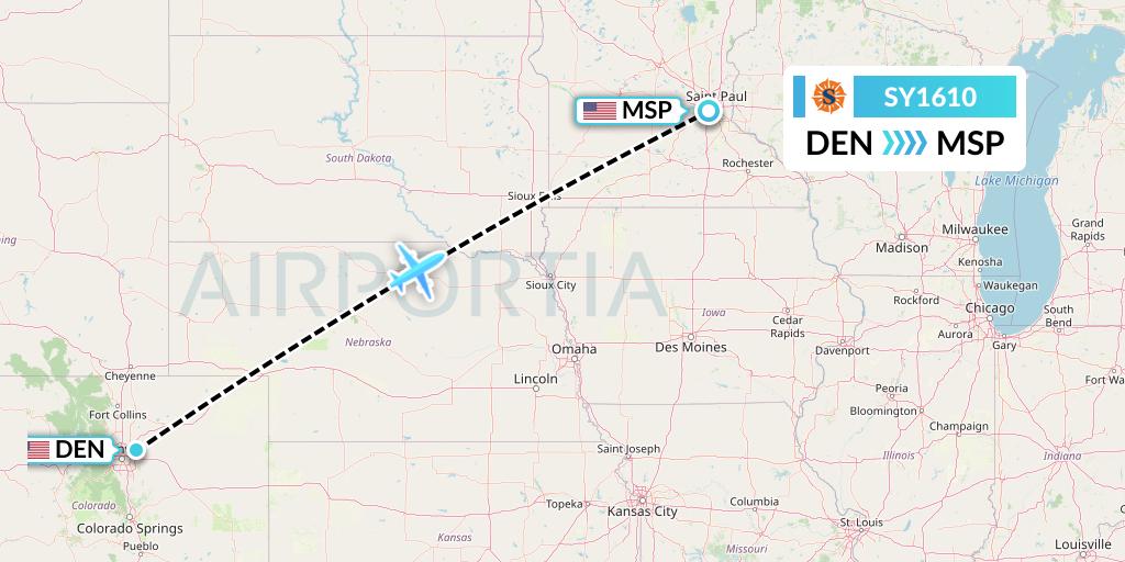 SY1610 Sun Country Airlines Flight Map: Denver to Minneapolis