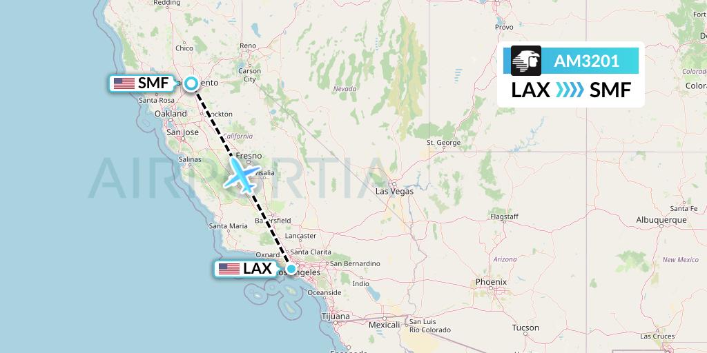 AM3201 Aeromexico Flight Map: Los Angeles to Sacramento