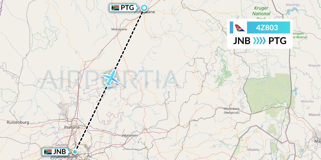 4Z803 Airlink Flight Map: Johannesburg to Polokwane