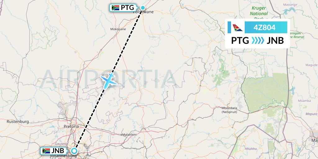 4Z804 Airlink Flight Map: Polokwane to Johannesburg