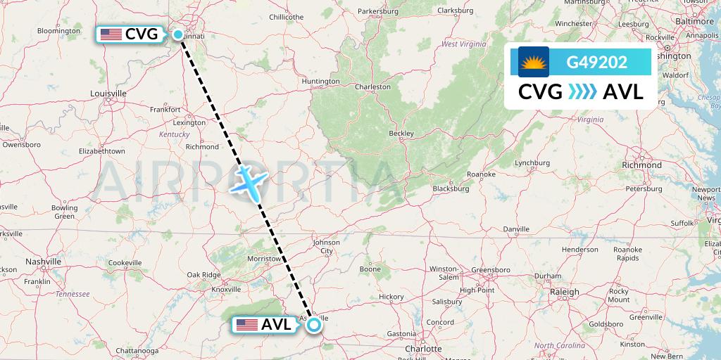 G49202 Allegiant Air Flight Map: Cincinnati to Asheville