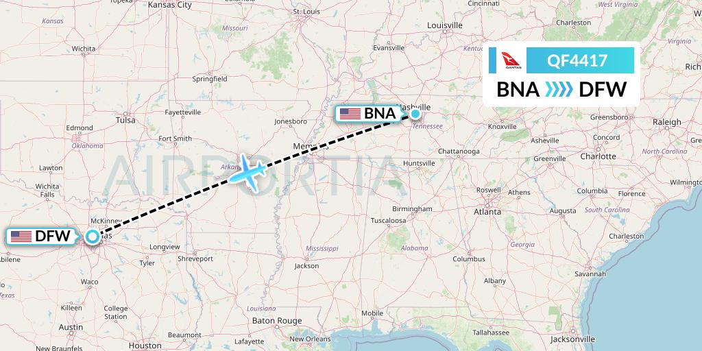QF4417 Qantas Flight Map: Nashville to Dallas
