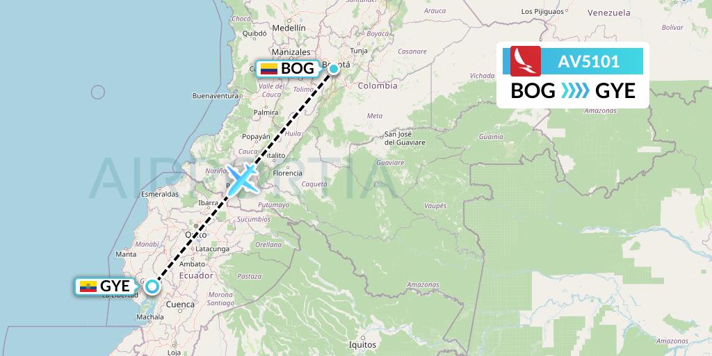AV5101 Avianca Flight Map: Bogota to Guayaquil