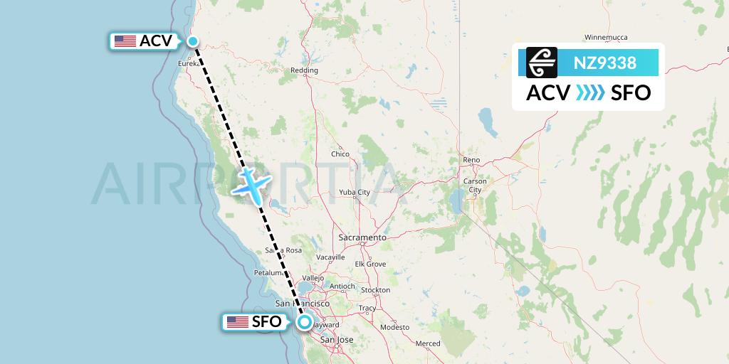 NZ9338 Air New Zealand Flight Map: Eureka to San Francisco