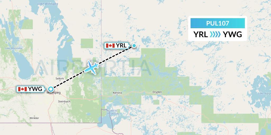 PUL107 Ornge Air Flight Map: Red Lake to Winnipeg