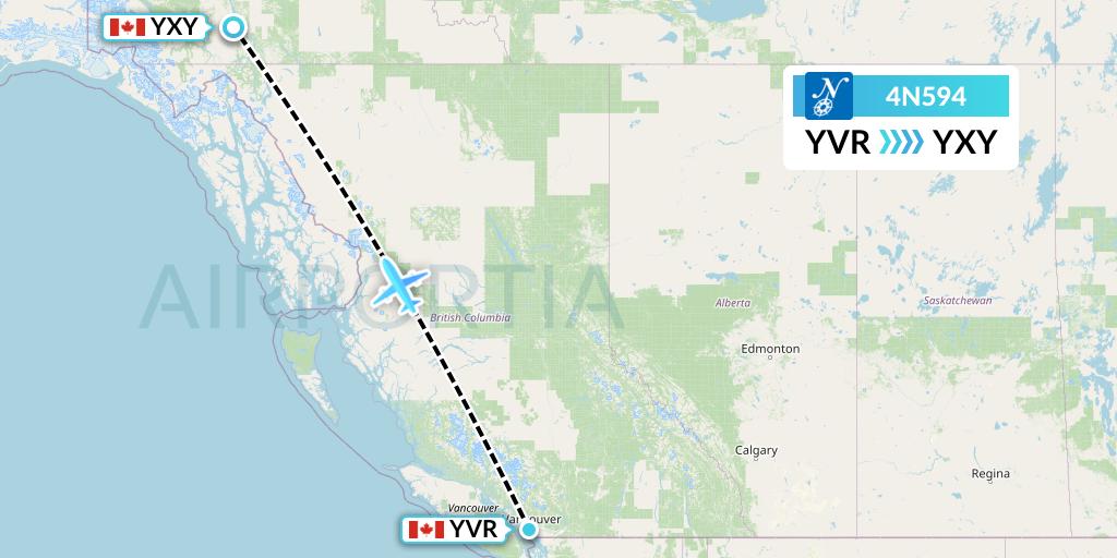 4N594 Air North Flight Map: Vancouver to Whitehorse