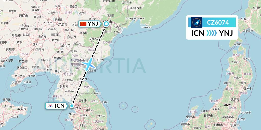 CZ6074 China Southern Airlines Flight Map: Seoul to Yanji