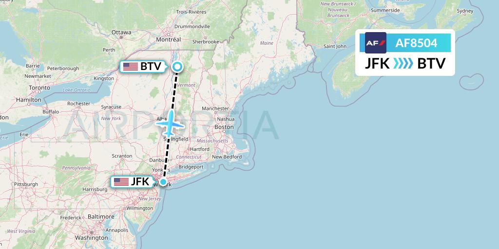 AF8504 Air France Flight Map: New York to Burlington
