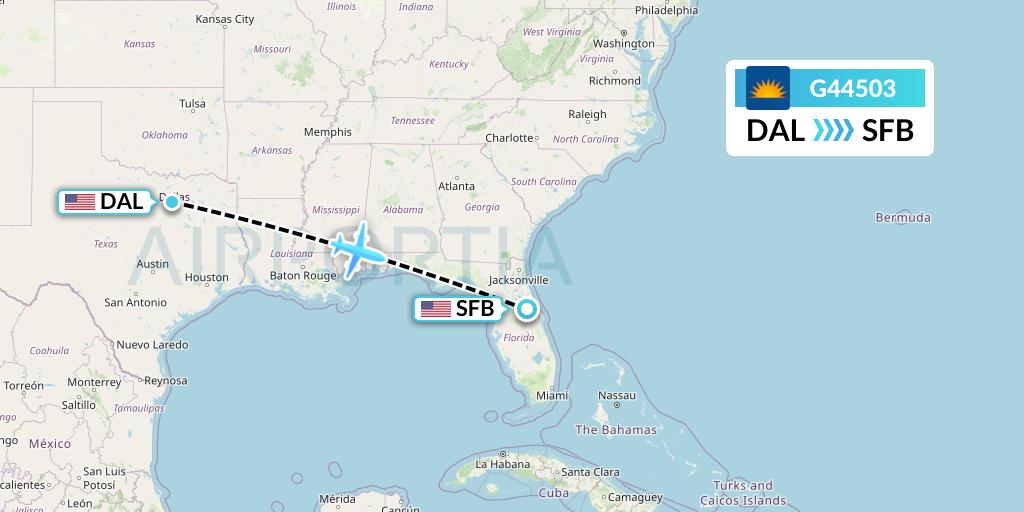 G44503 Allegiant Air Flight Map: Dallas to Orlando