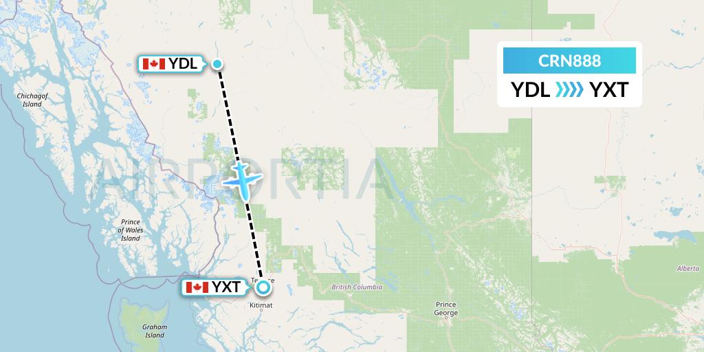 CRN888 Aerocaribbean Flight Map: Dease Lake to Terrace