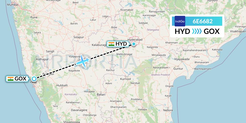 6E6682 IndiGo Airlines Flight Map: Hyderabad to Goa