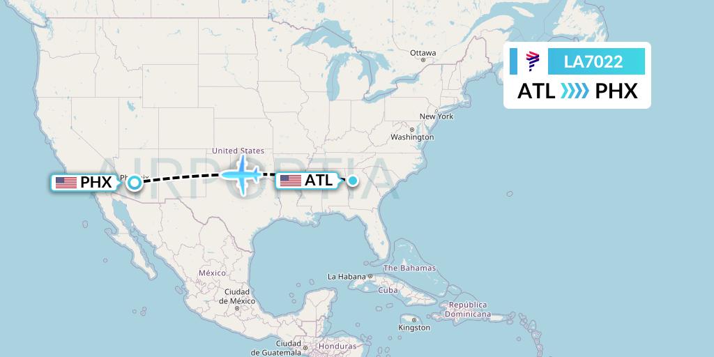 LA7022 LAN Airlines Flight Map: Atlanta to Phoenix