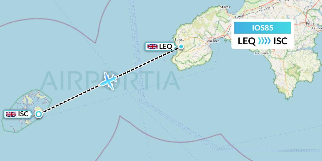IOS85 Skybus Flight Map: Lands End to Isles Of Scilly