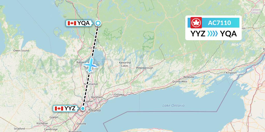AC7110 Air Canada Flight Map: Toronto to Muskoka