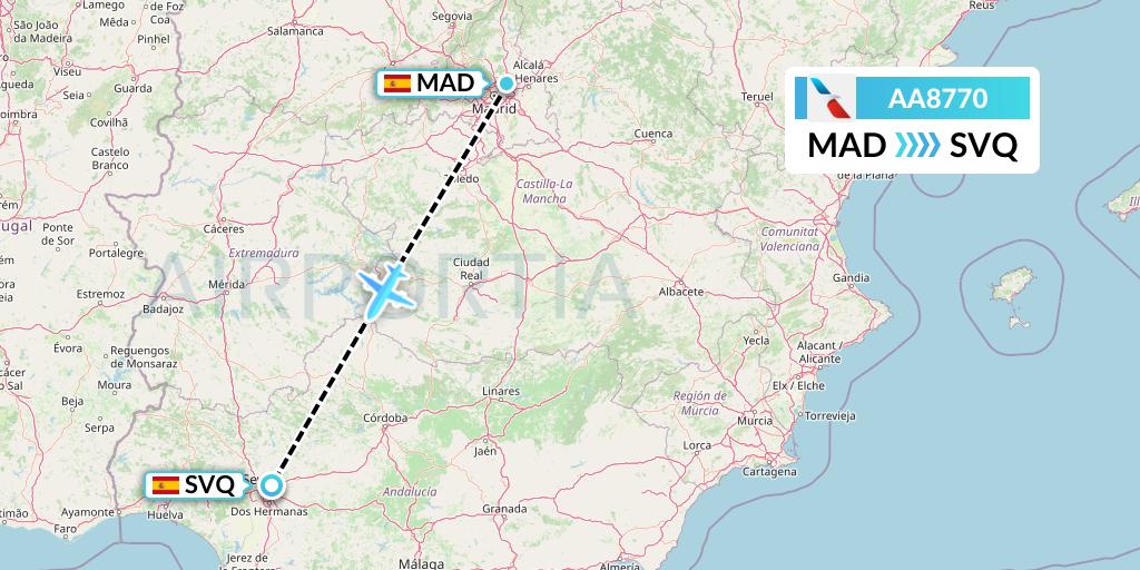 AA8770 American Airlines Flight Map: Madrid to Seville