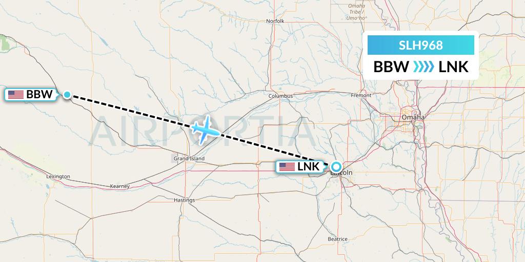 SLH968 Silverhawk Aviation Flight Map: Broken Bow to Lincoln