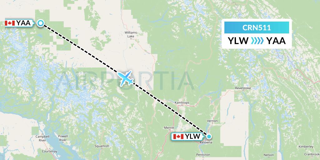 CRN511 Aerocaribbean Flight Map: Kelowna to Anahim Lake