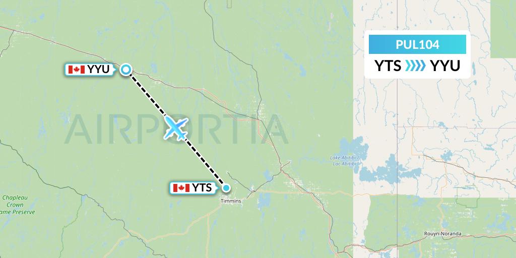 PUL104 Ornge Air Flight Map: Timmins to Kapuskasing