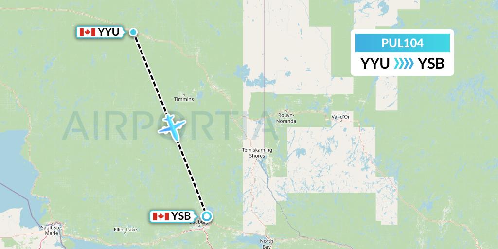 PUL104 Ornge Air Flight Map: Kapuskasing to Sudbury