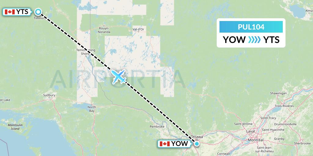 PUL104 Ornge Air Flight Map: Ottawa to Timmins