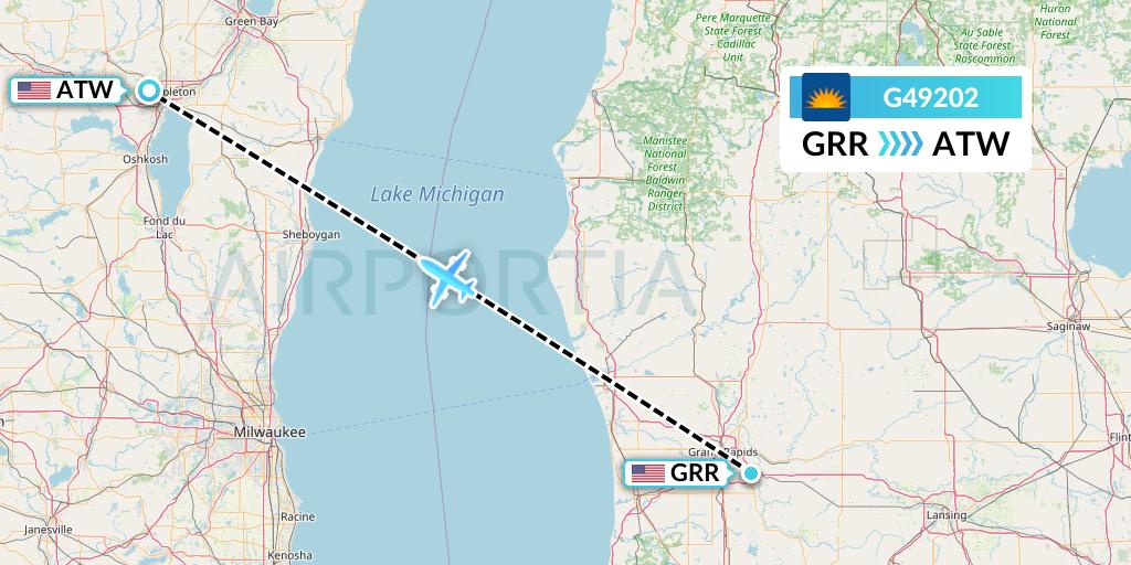 G49202 Allegiant Air Flight Map: Grand Rapids to Appleton