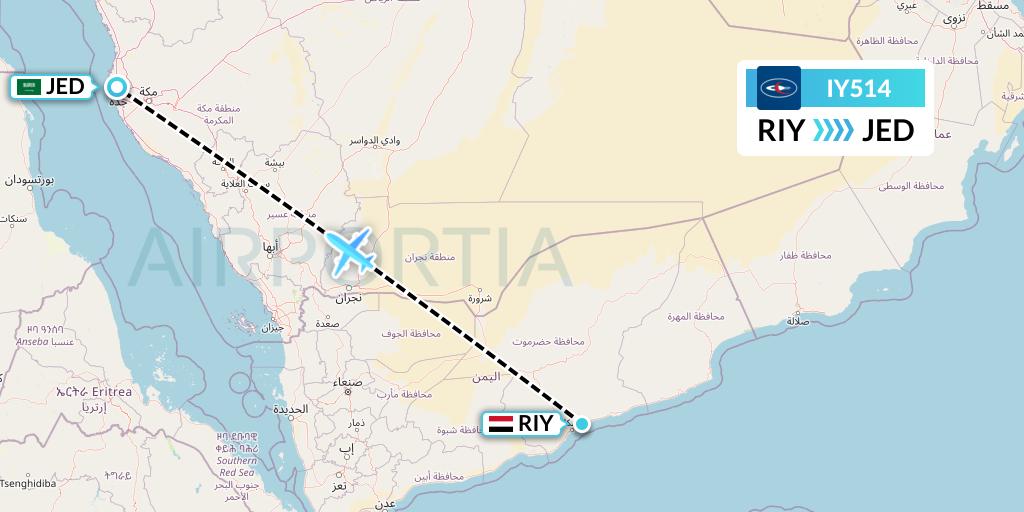 IY514 Yemenia Flight Map: Riyan to Jeddah