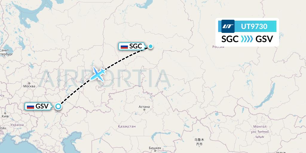UT9730 UTair Flight Map: Surgut to Saratov