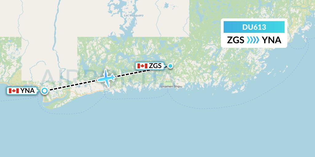 DU613 Sky Jet M.g. Inc Flight Map: Gethsemani to Natashquan