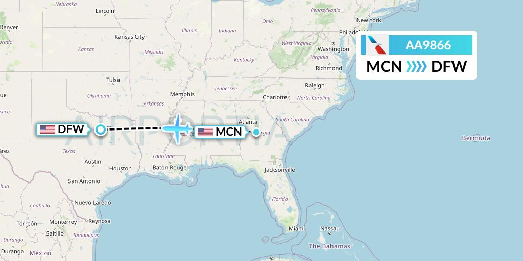 AA9866 American Airlines Flight Map: Macon to Dallas