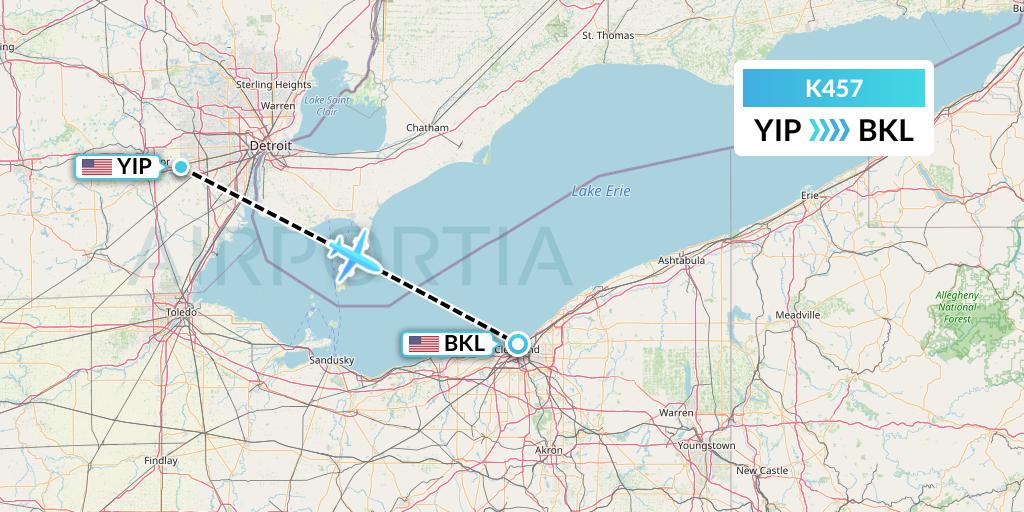 K457 Kalitta Air Flight Map: Detroit to Cleveland