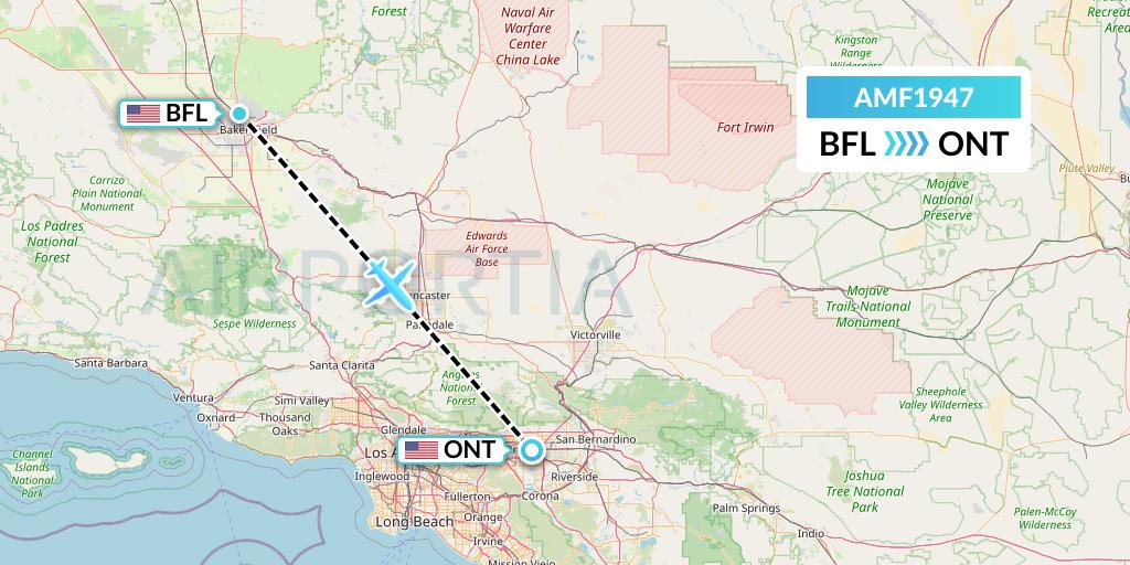 AMF1947 Ameriflight Flight Map: Bakersfield to Ontario
