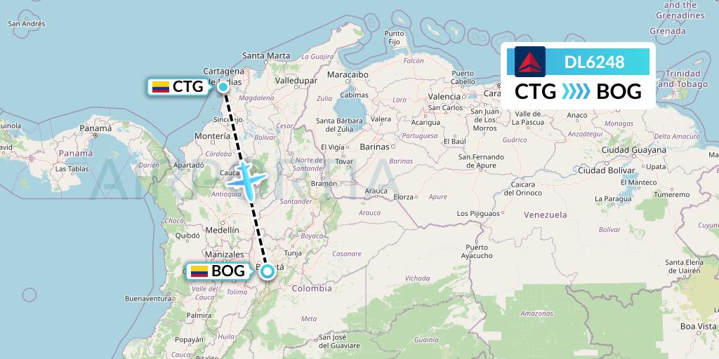 DL6248 Delta Air Lines Flight Map: Cartagena to Bogota