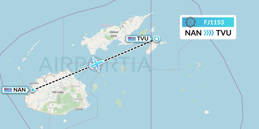 FJ1153 Fiji Airways Flight Map: Nadi to Matei