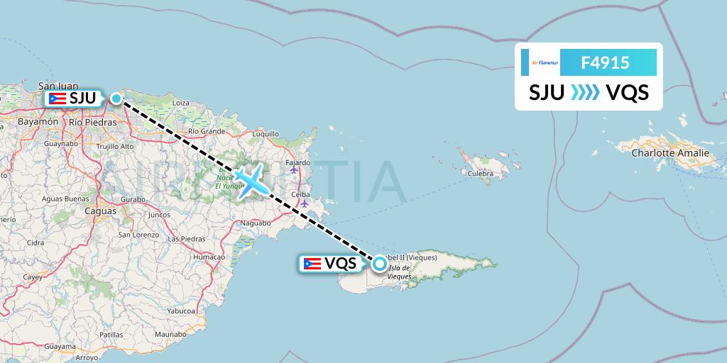 F4915 Air Flamenco Flight Map: San Juan to Vieques