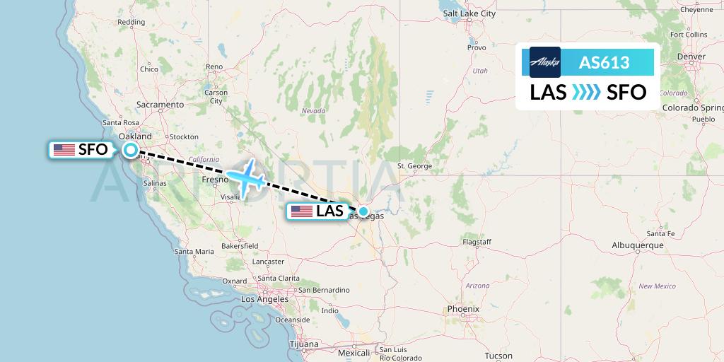 AS613 Alaska Airlines Flight Map: Las Vegas to San Francisco