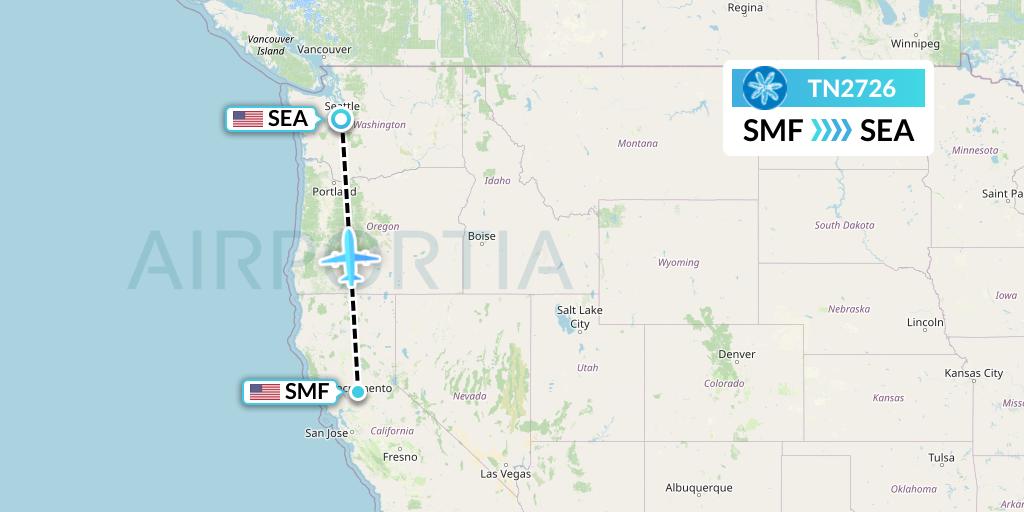 TN2726 Air Tahiti Nui Flight Map: Sacramento to Seattle