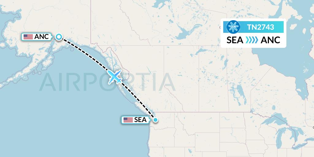 TN2743 Air Tahiti Nui Flight Map: Seattle to Anchorage
