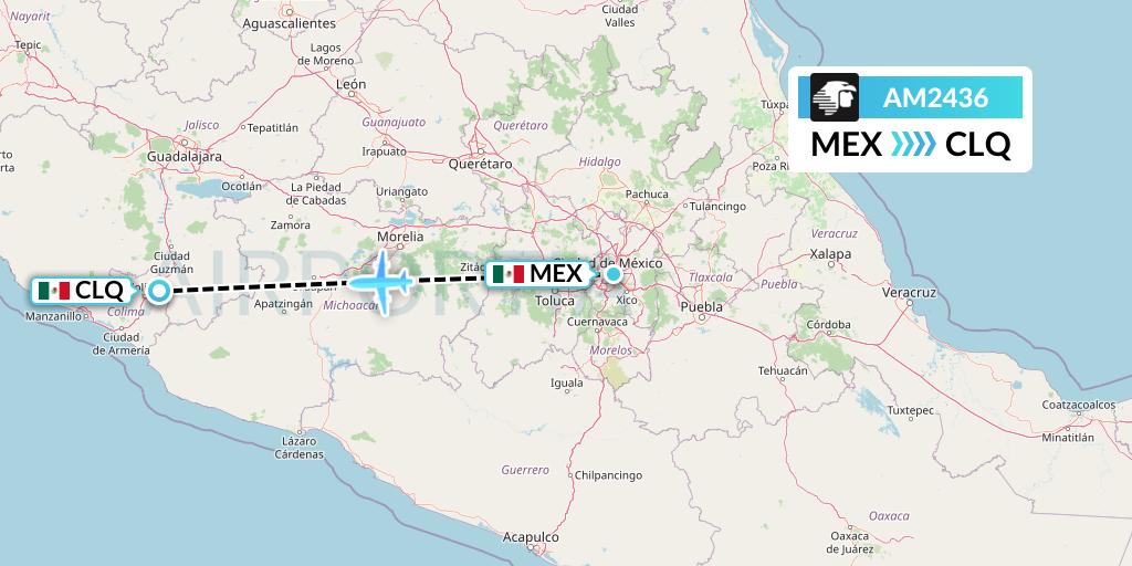 AM2436 Aeromexico Flight Map: Mexico City to Colima